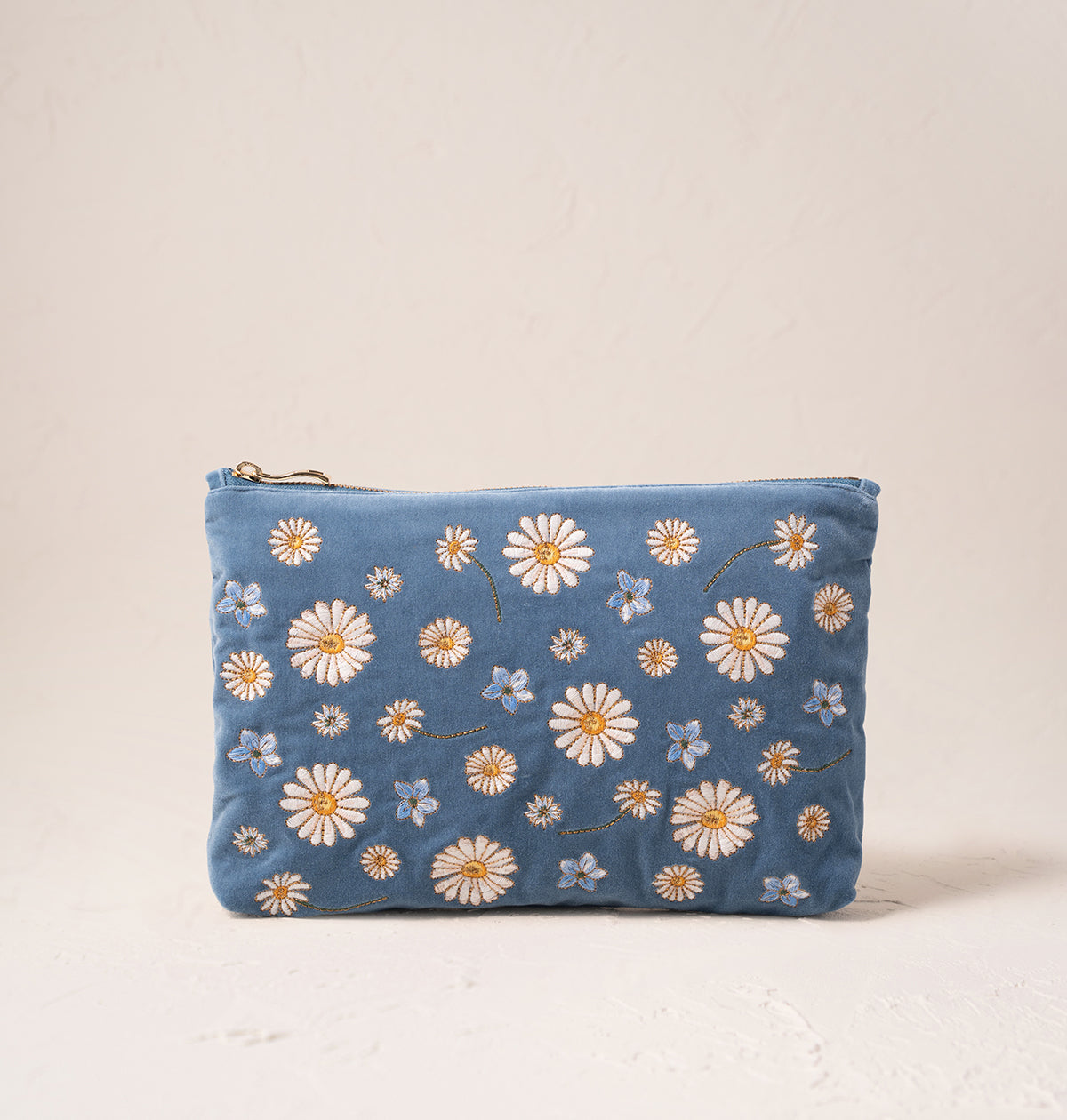 Daisy Dream Dusky Blue Velvet Everyday Pouch