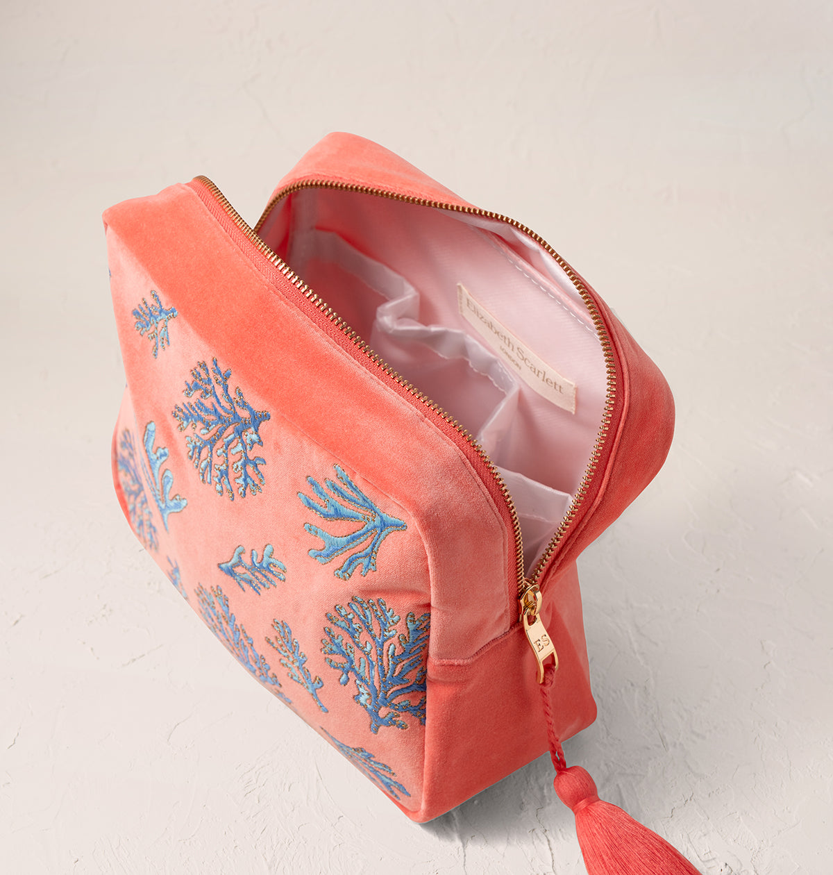 Coral Velvet Wash Bag - Vivid Coral