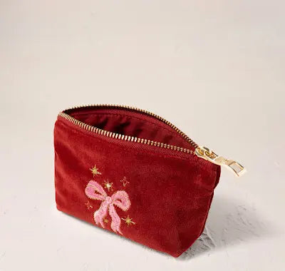 Dazzling Bows Velvet Coin Purse - Rouge