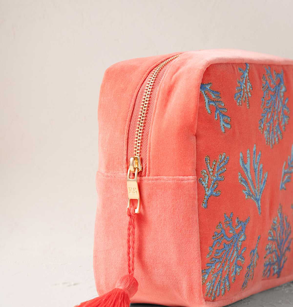 Coral Velvet Wash Bag - Vivid Coral