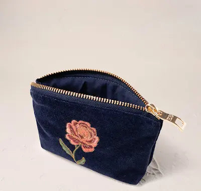 Rose Velvet Coin Purse - Navy