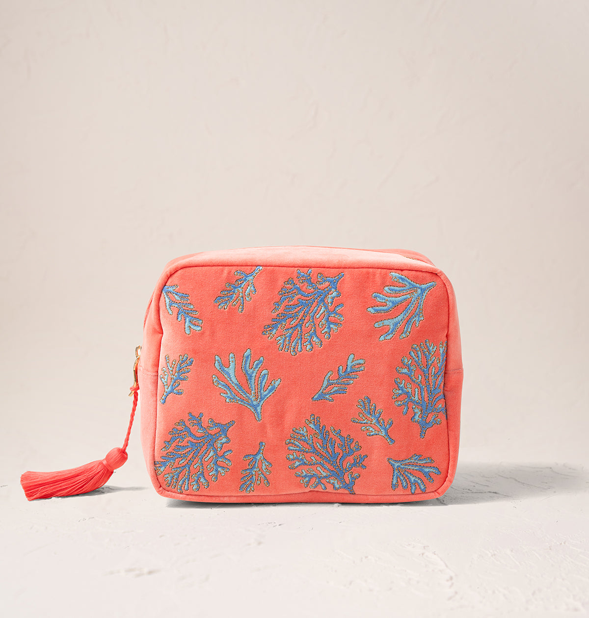 Coral Velvet Wash Bag - Vivid Coral