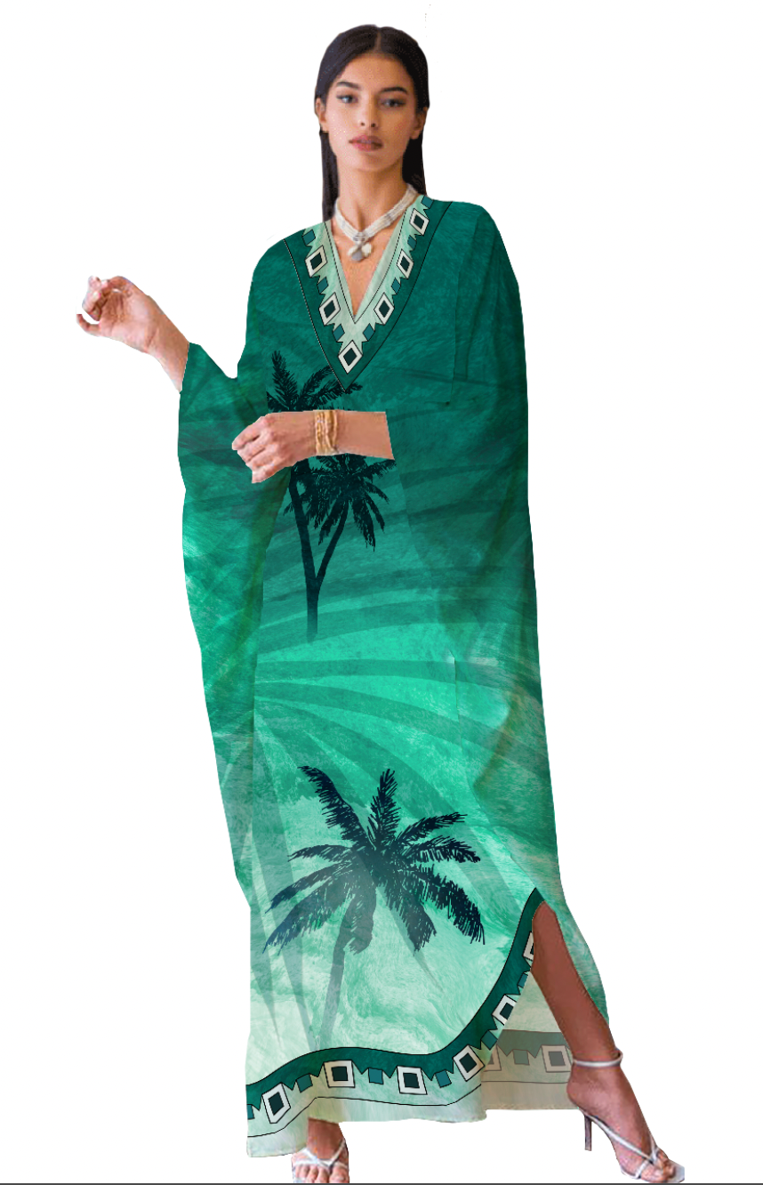 Green Aqua Long Kaftan
