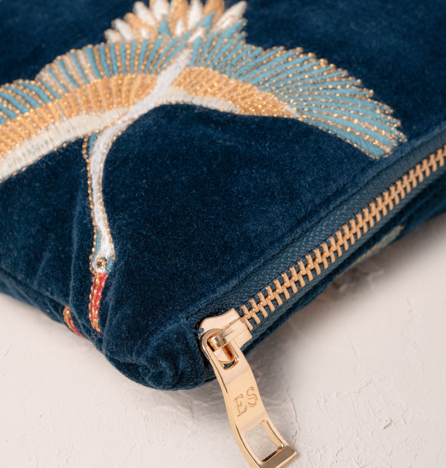 Cranes Ink Blue Velvet Everyday Pouch