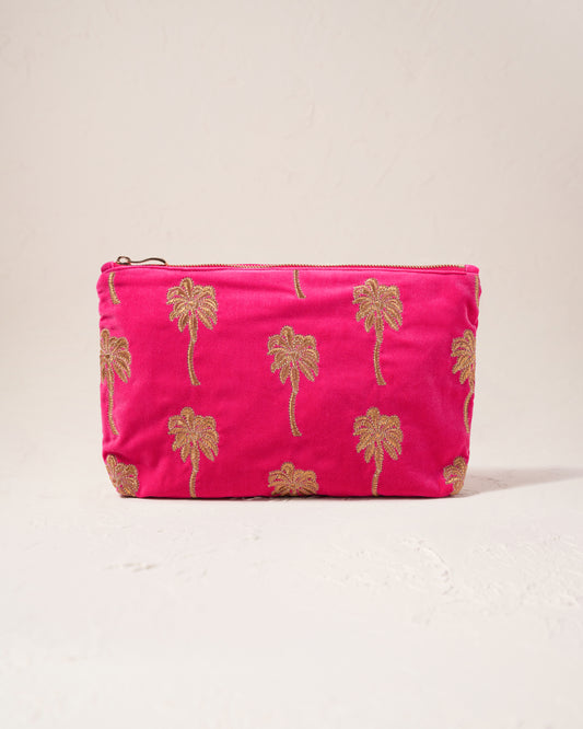 Gold Palm Pink Velvet Everyday Pouch