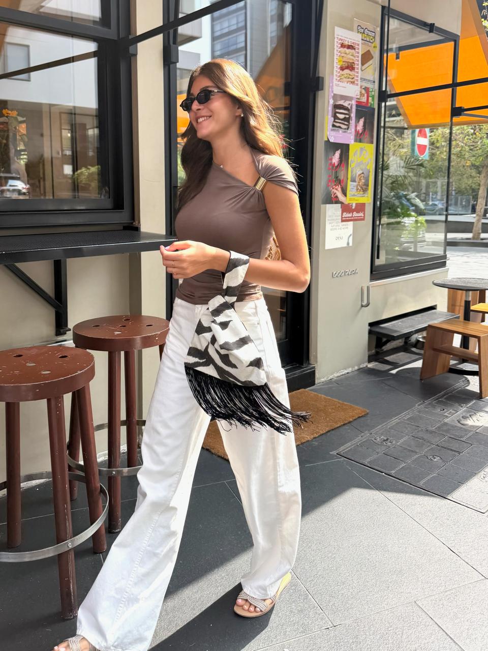 Le sac - zebra with long beaded tassels