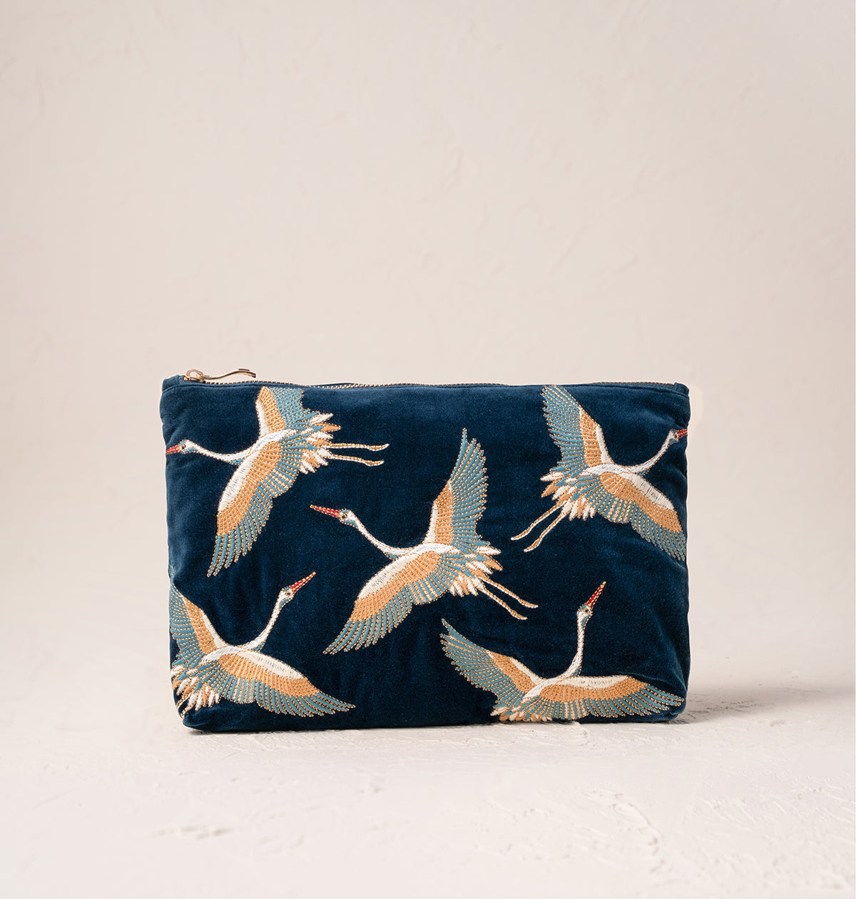Cranes Ink Blue Velvet Everyday Pouch