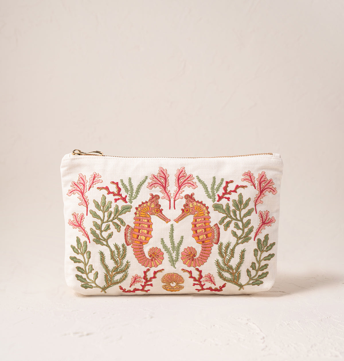 Coral Seahorse Sea Salt Cotton Everyday Pouch