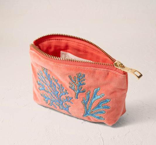 Coral Vivid Coral Velvet Coin Purse