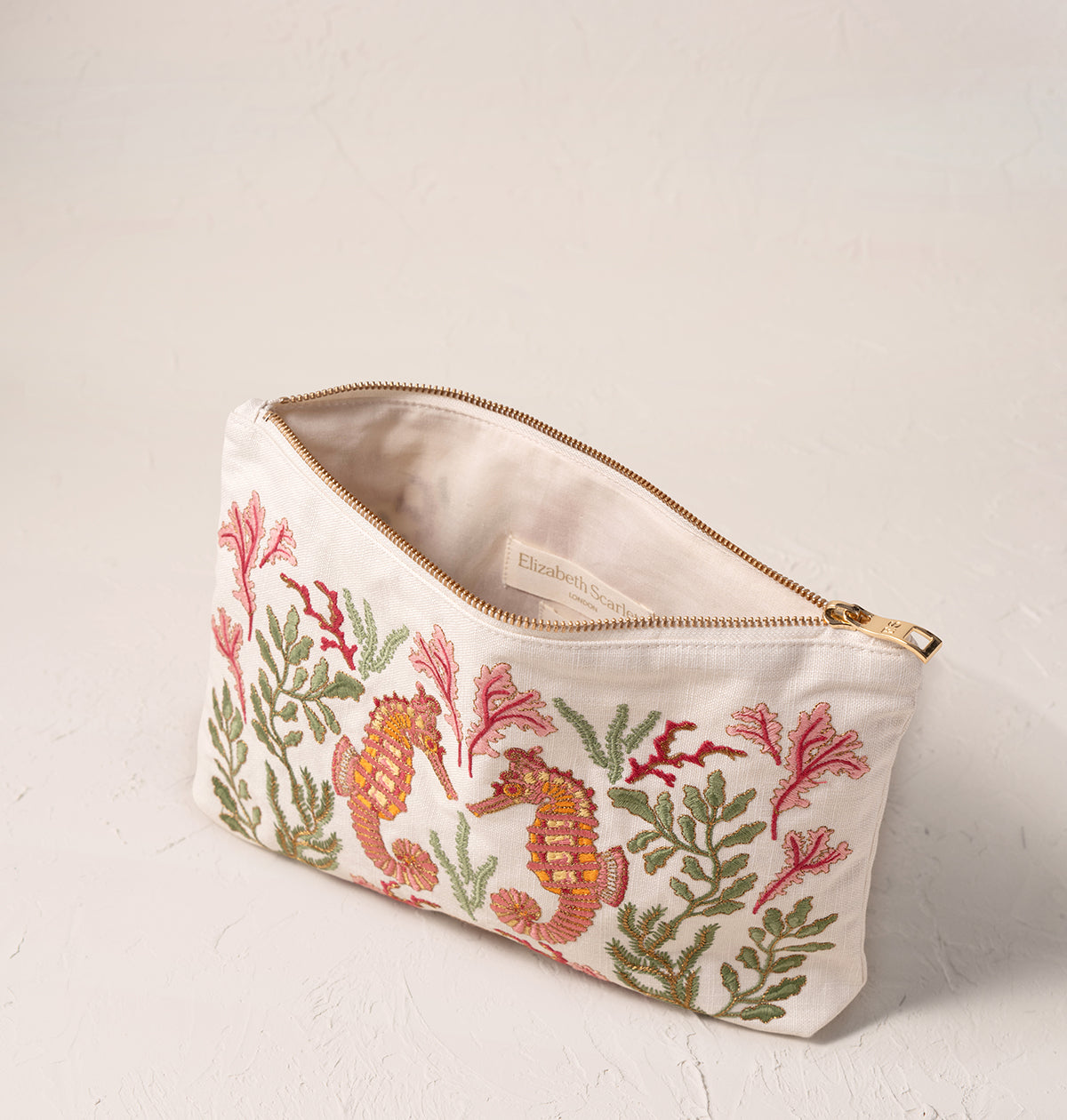 Coral Seahorse Sea Salt Cotton Everyday Pouch