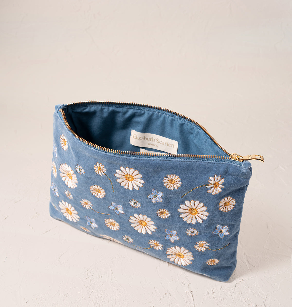 Daisy Dream Dusky Blue Velvet Everyday Pouch