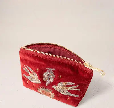 Golden Trinkets Velvet Coin Purse - Rouge