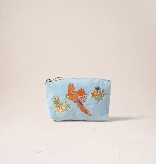 Flying Parrots Velvet Coin Purse - French Blue