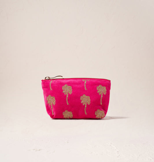 Gold Palm Pink Velvet Coin Purse