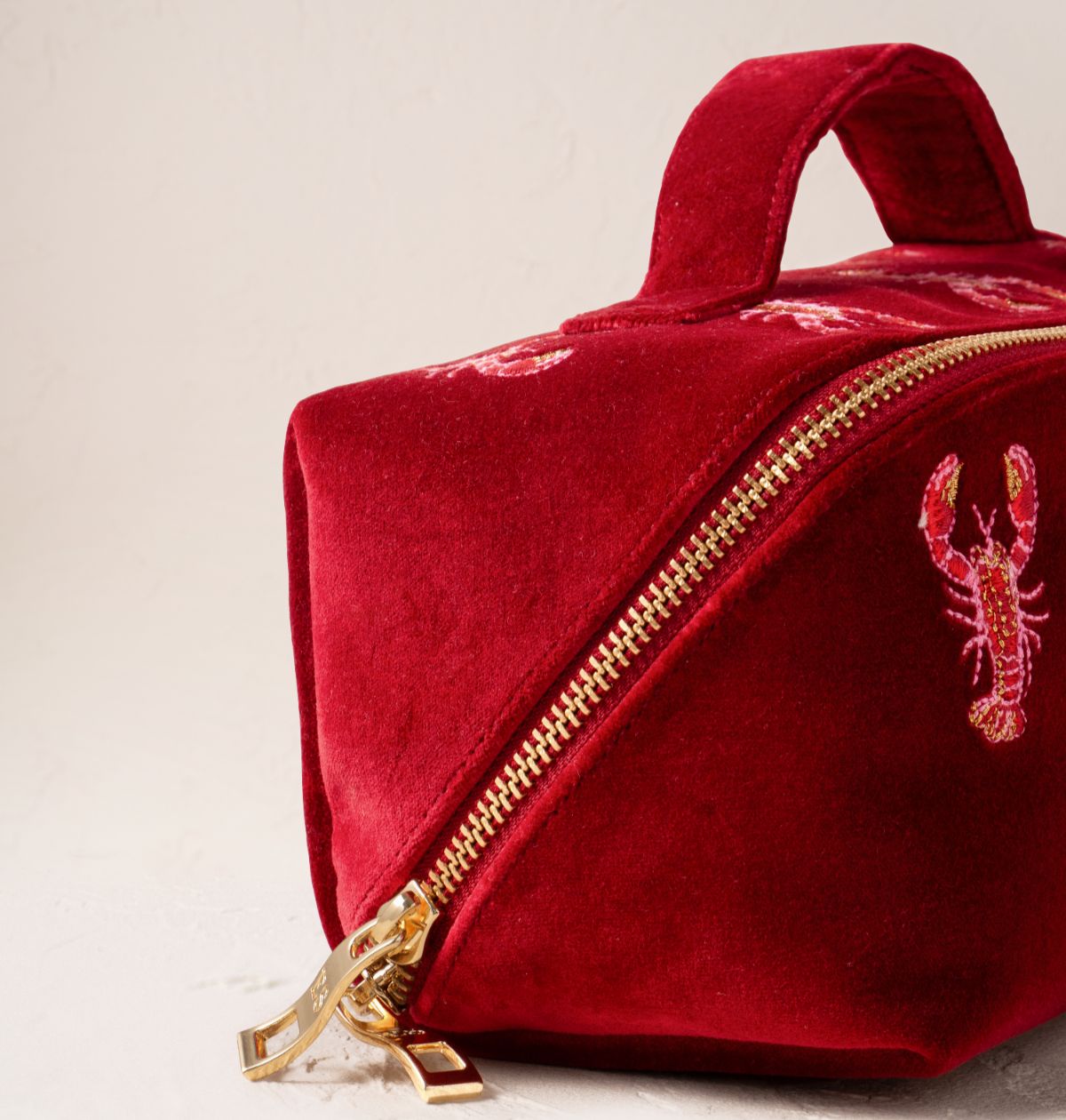 Lobster Velvet Open Flat Makeup Bag Rouge