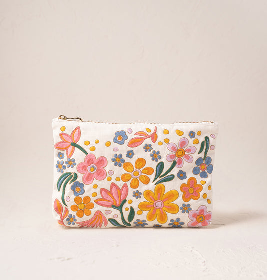 Flower Power Cream Cotton Everyday Pouch