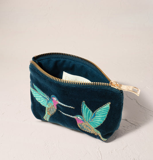Hummingbird Ink Blue Velvet Coin Purse