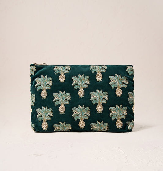 Pineapples Emerald Velvet Everyday Pouch