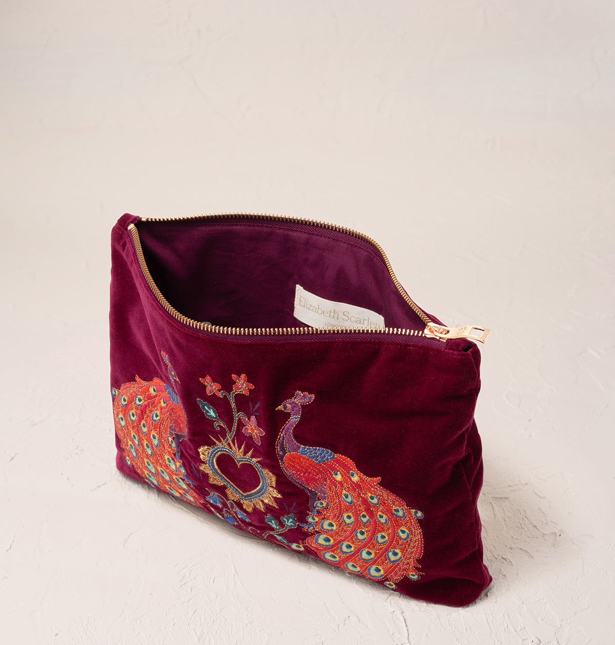 Peacock Floral Ink Ruby Velvet Everyday Pouch