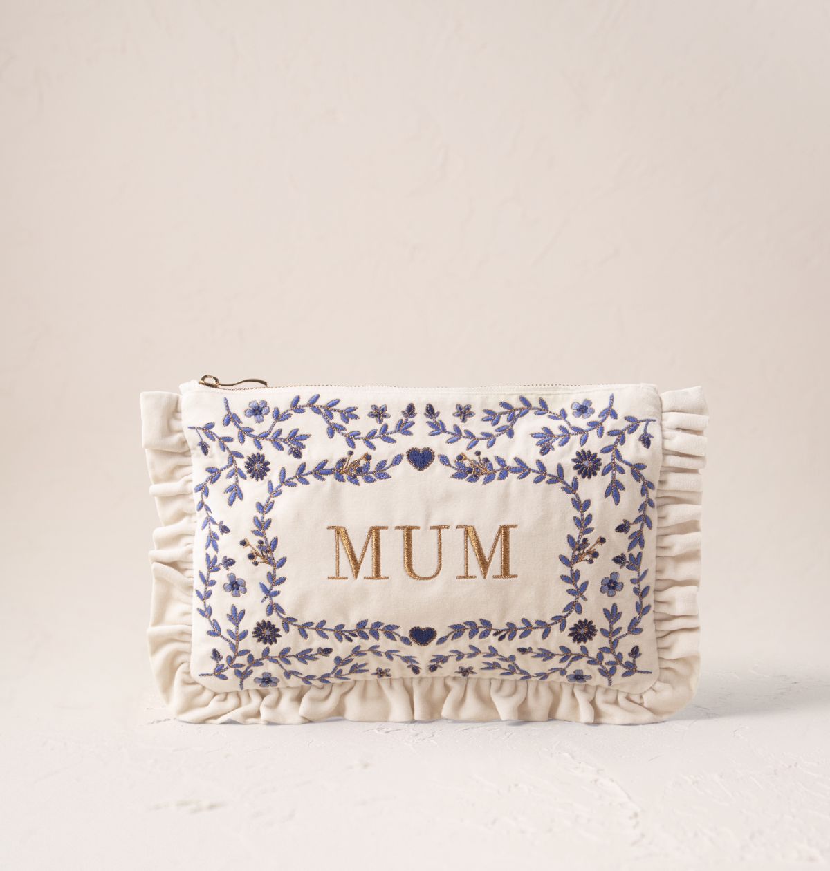 Mediterranean Garden Mum Velvet Frill Pouch Cream