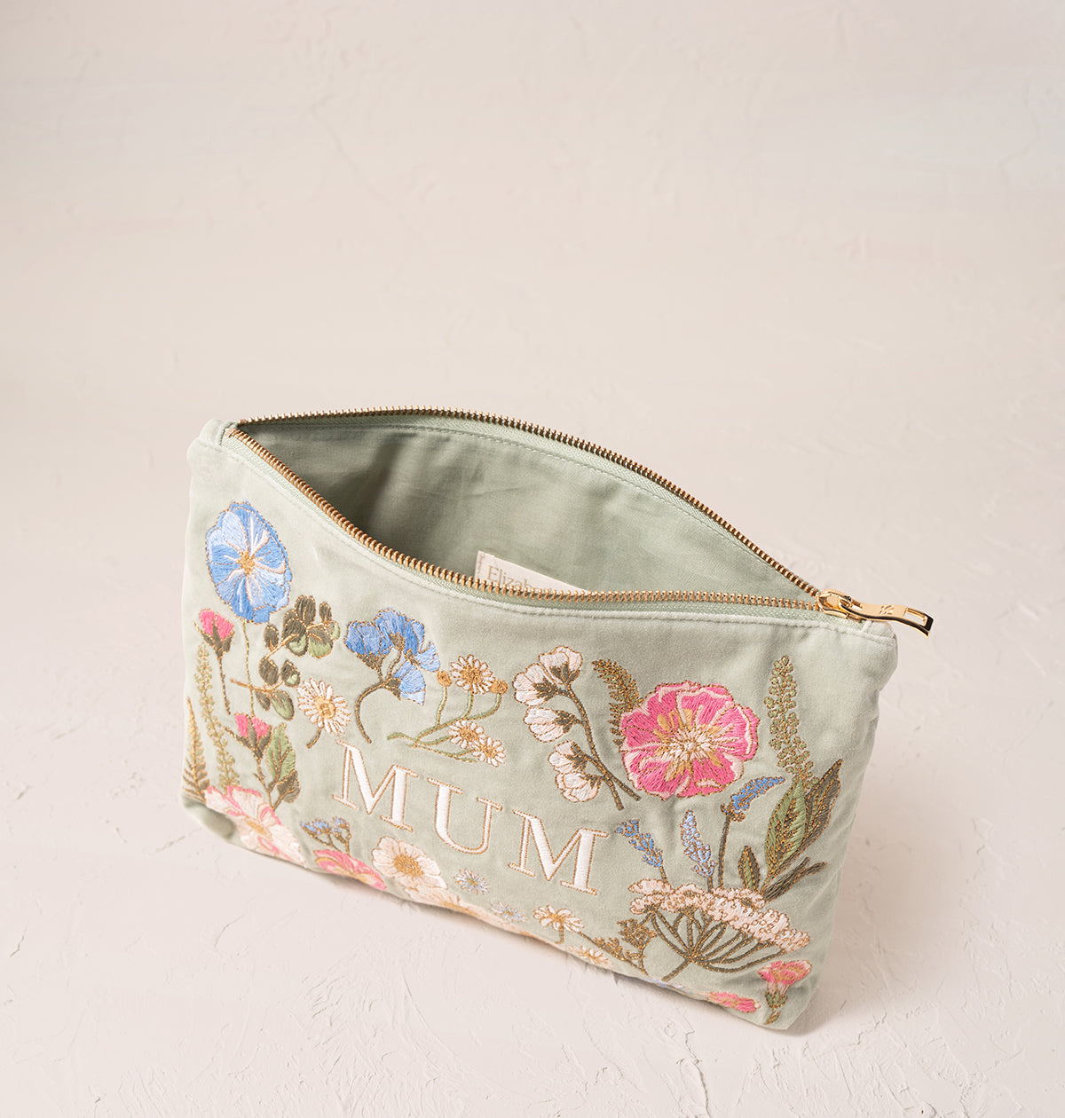 Pressed Flowers Mum Velvet Everyday Pouch Sage