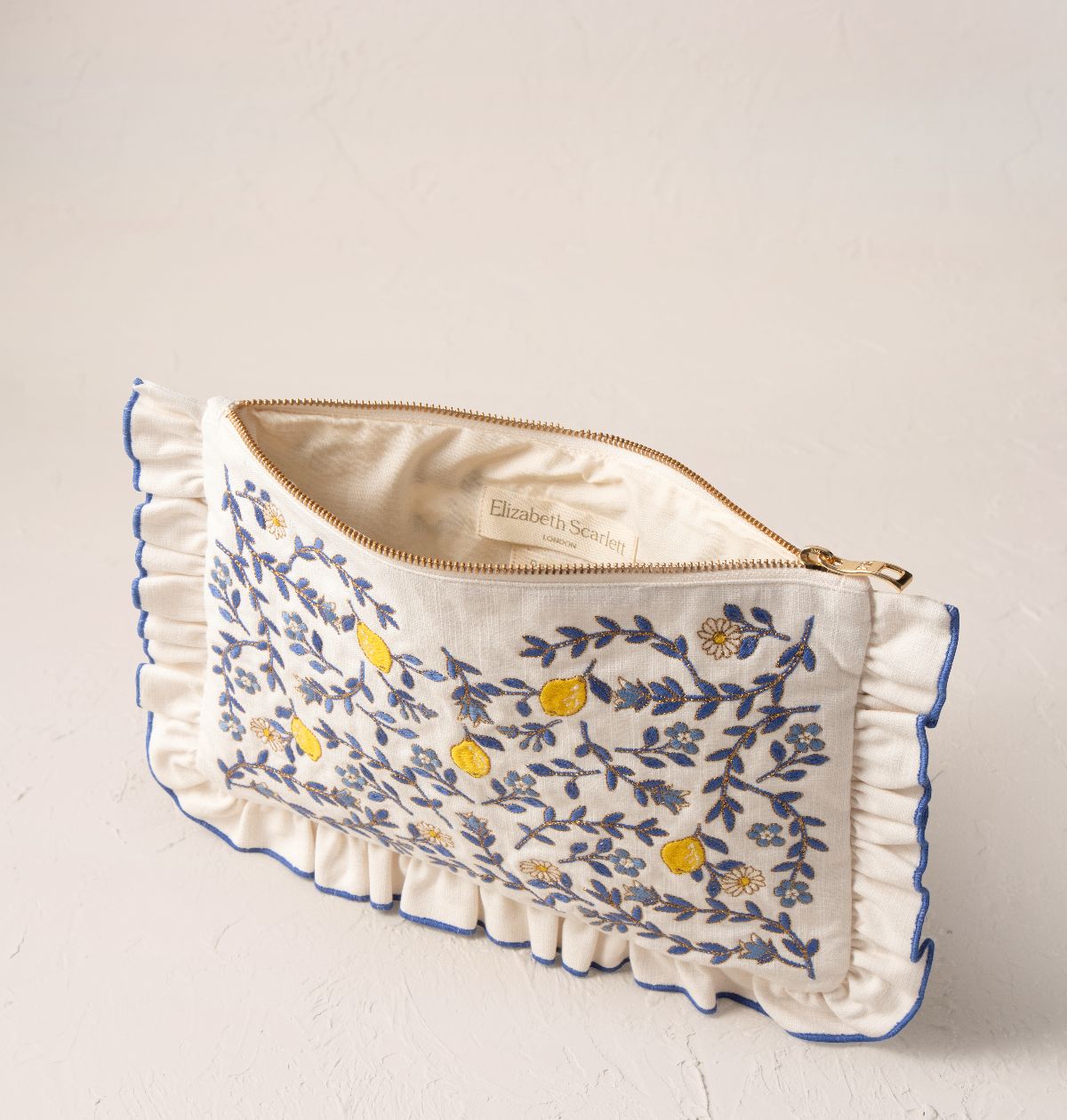 Lemon Garden Cotton Frill Pouch - Cream