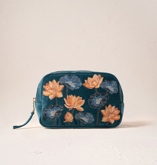 Lotus Rich Blue Velvet Makeup Bag