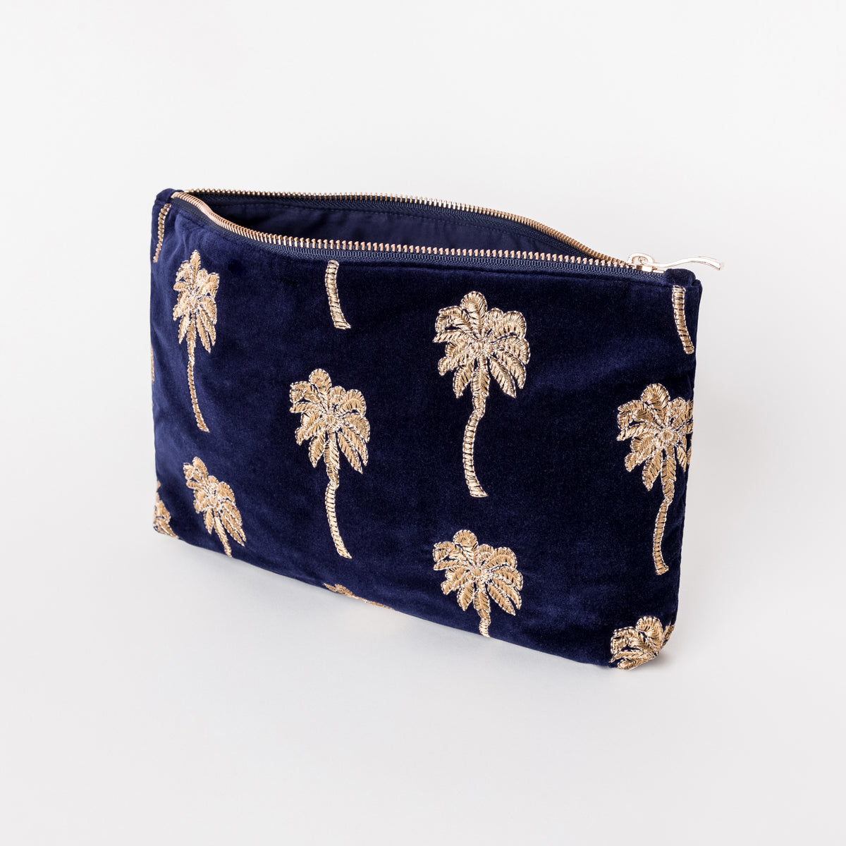 Gold Palm Navy Velvet Everyday Pouch