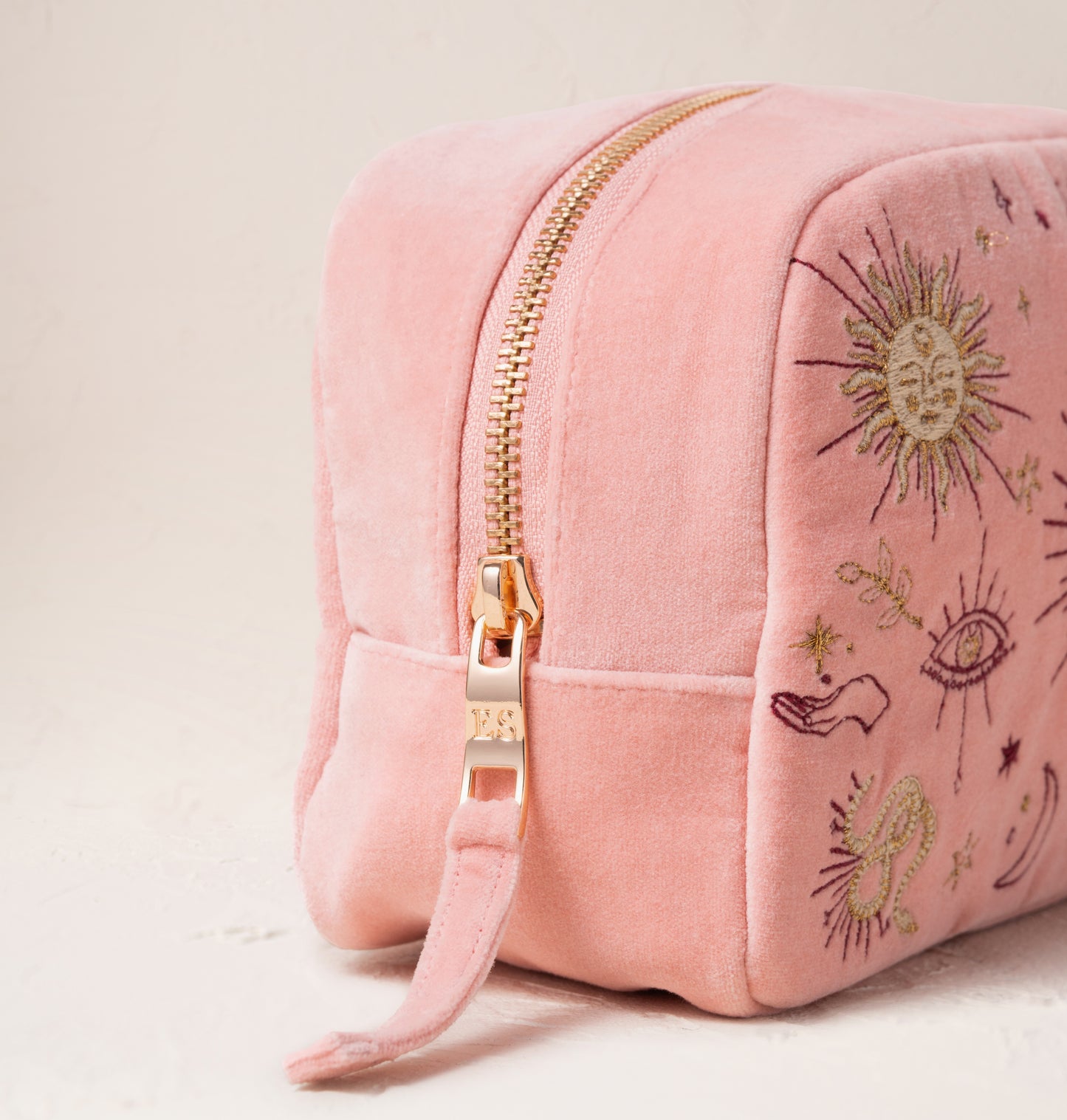 Boho Mysticism Pale Pink Velvet Makeup Bag