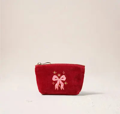 Dazzling Bows Velvet Coin Purse - Rouge