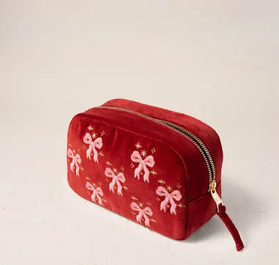Dazzling Bows Velvet Makeup Bag - Rouge