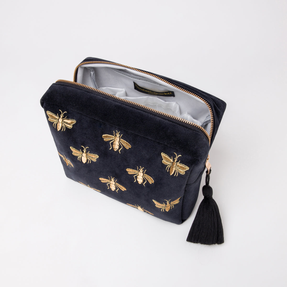 Honey Bee Charcoal Velvet Wash Bag