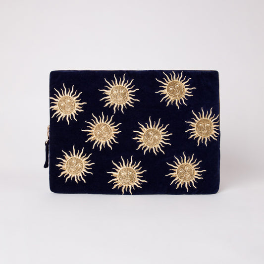 Sun Goddess Navy Velvet Laptop Case Large