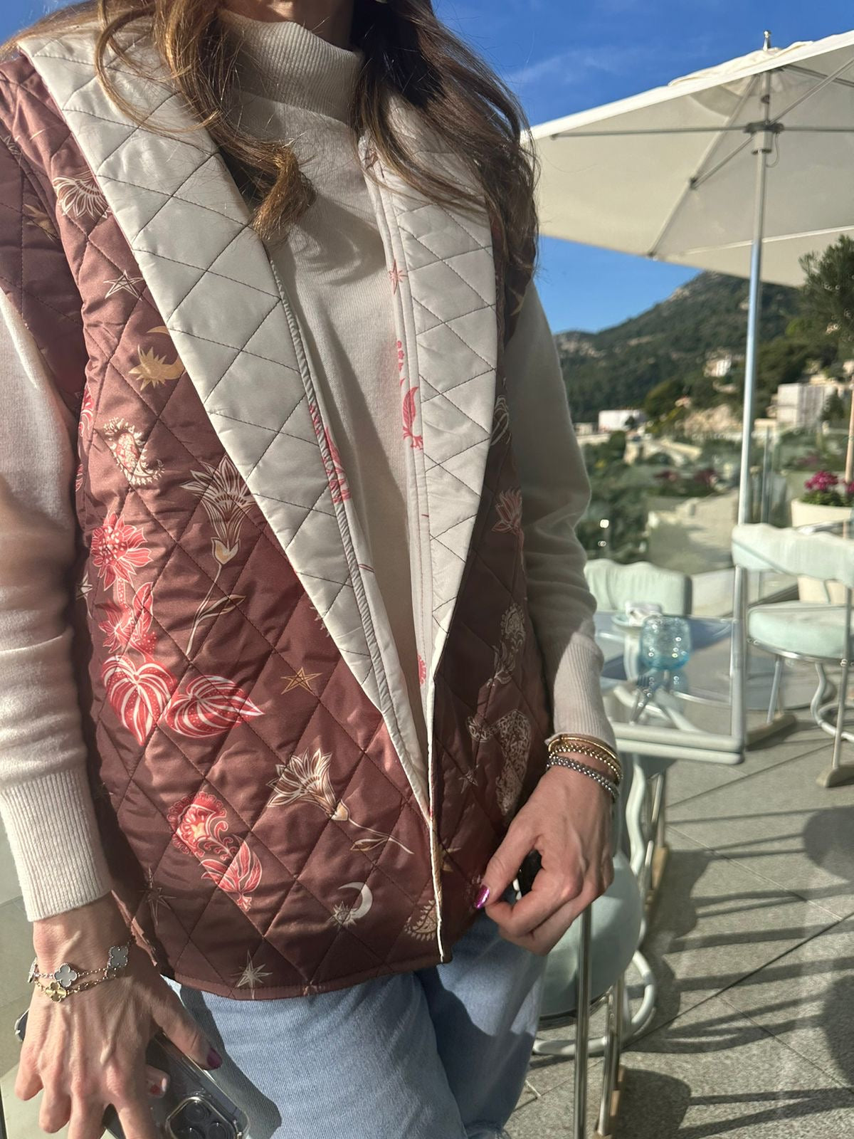 Double sided maroon palm vest