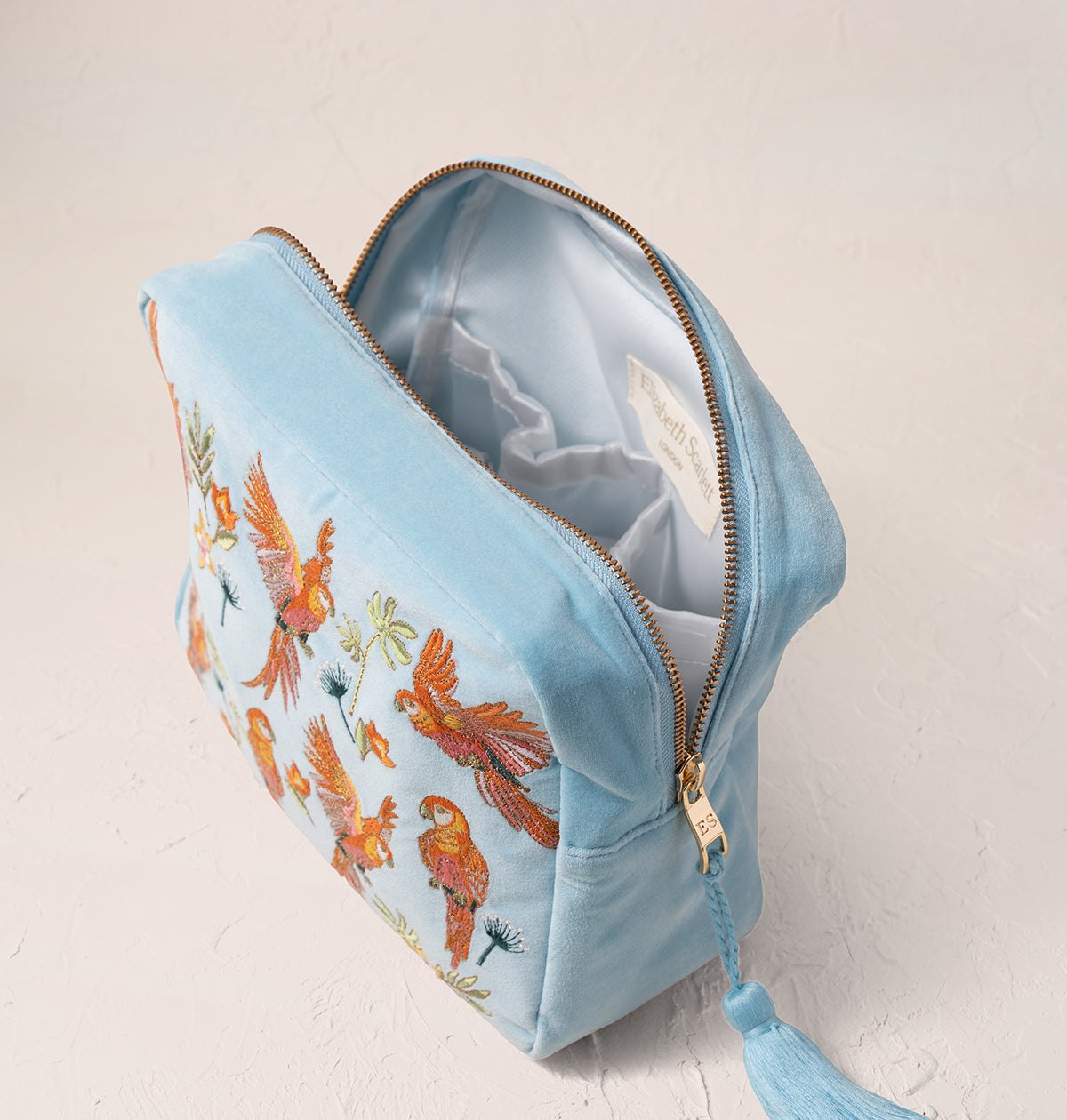 Flying Parrots Velvet Wash Bag French Blue
