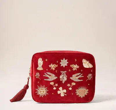 Golden Trinkets Velvet Wash Bag - Rouge