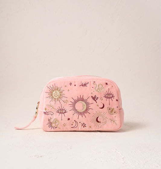 Boho Mysticism Pale Pink Velvet Makeup Bag