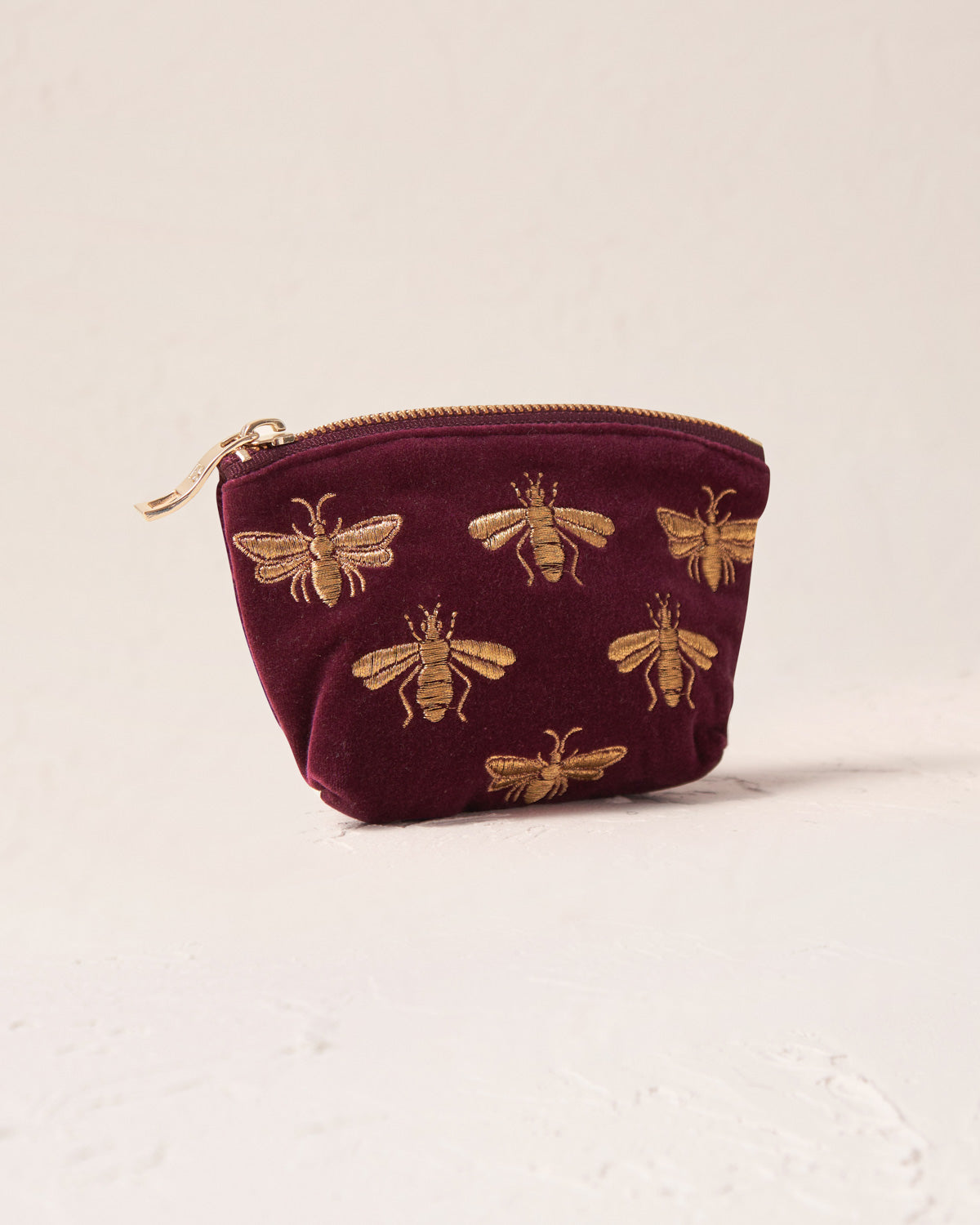 Honey Bee Plum Velvet Coin Purse