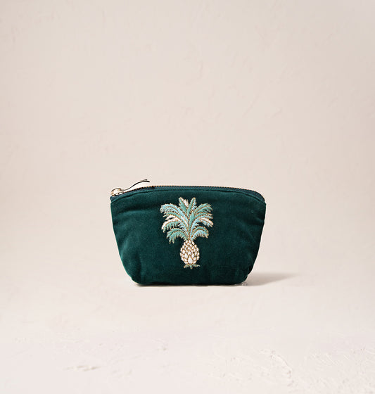 Pineapples Emerald Velvet Coin Purse