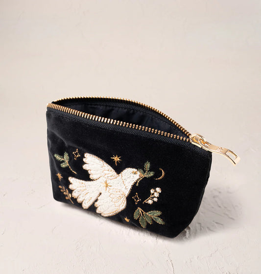 Doves of Peace Velvet Coin Purse - Charcoal