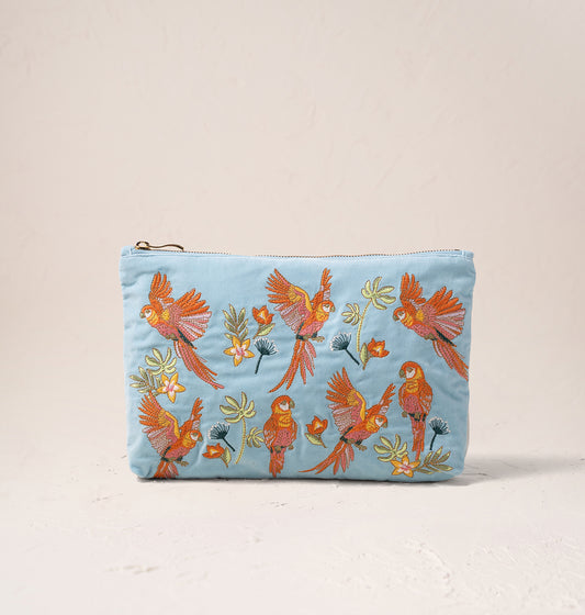 Flying Parrots Velvet Everyday Pouch - French Blue