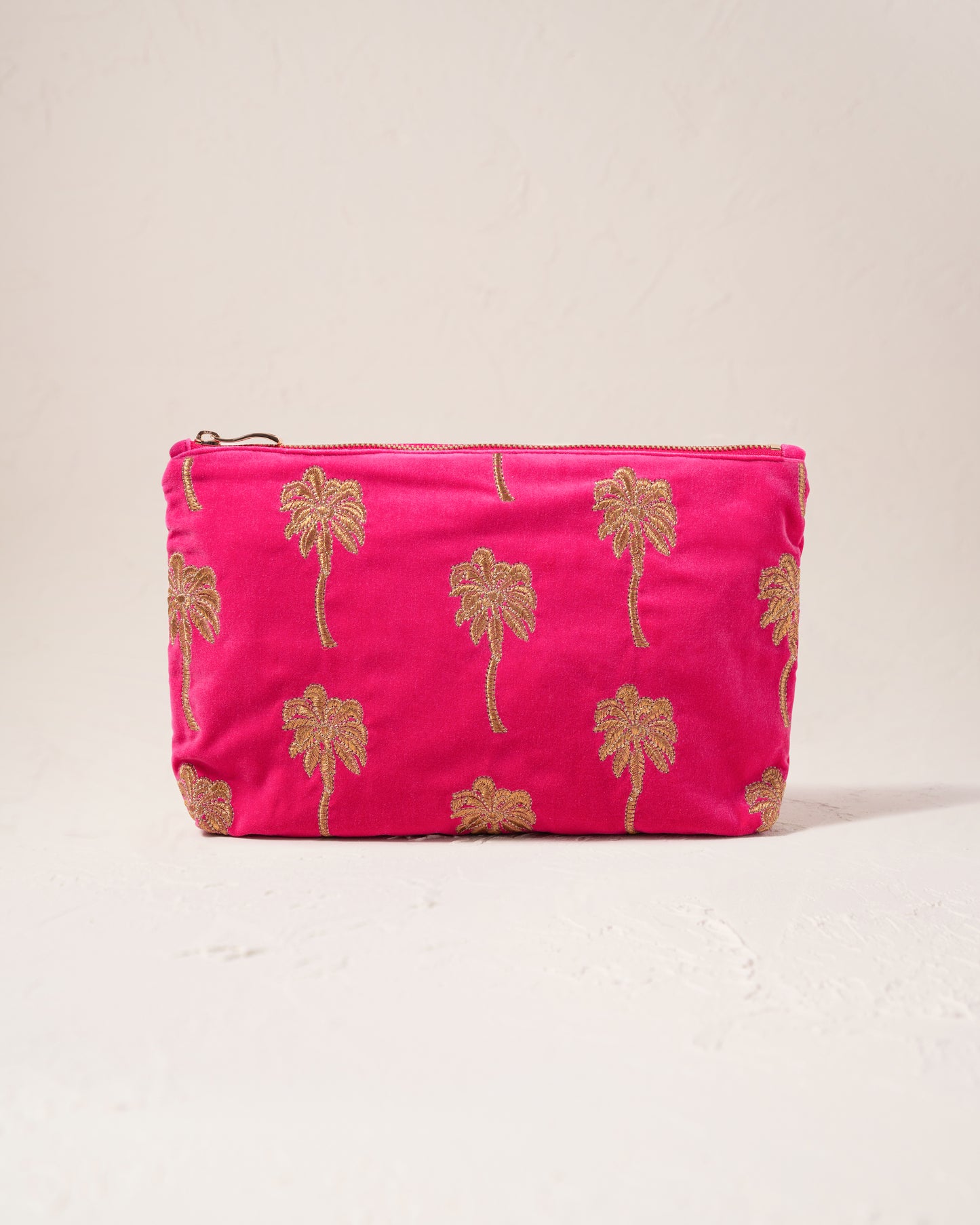 Gold Palm Pink Velvet Everyday Pouch