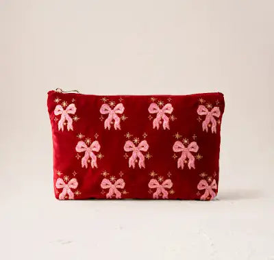 Dazzling Bows Velvet Everyday Pouch - Rouge