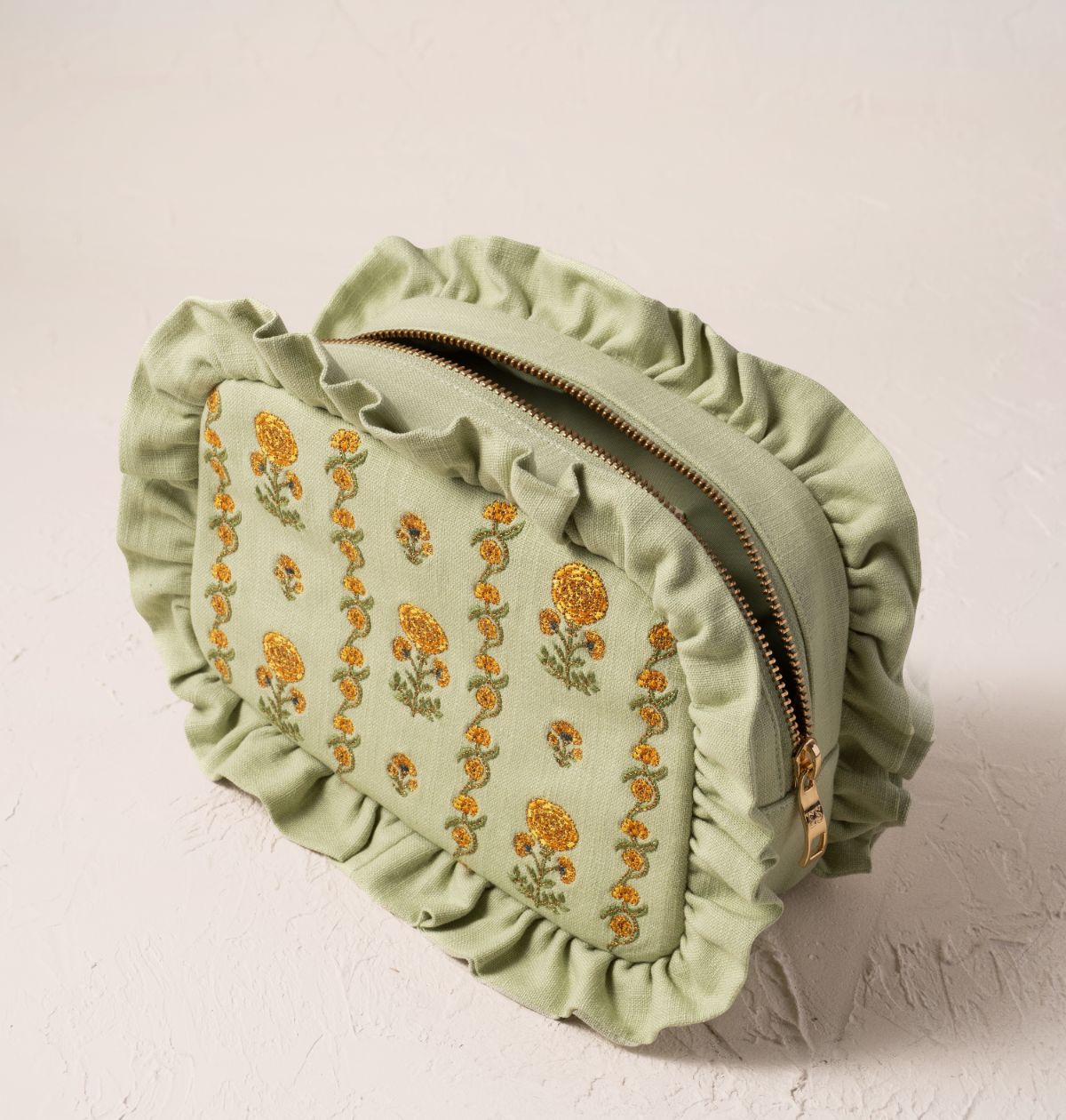 Marigolds Cotton Frill Makeup Bag Celadon