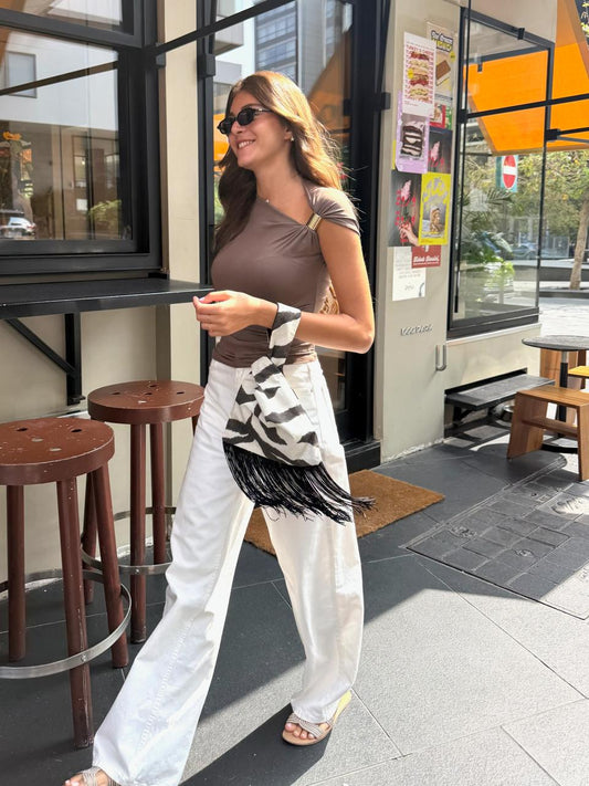 Le sac - zebra with long beaded tassels