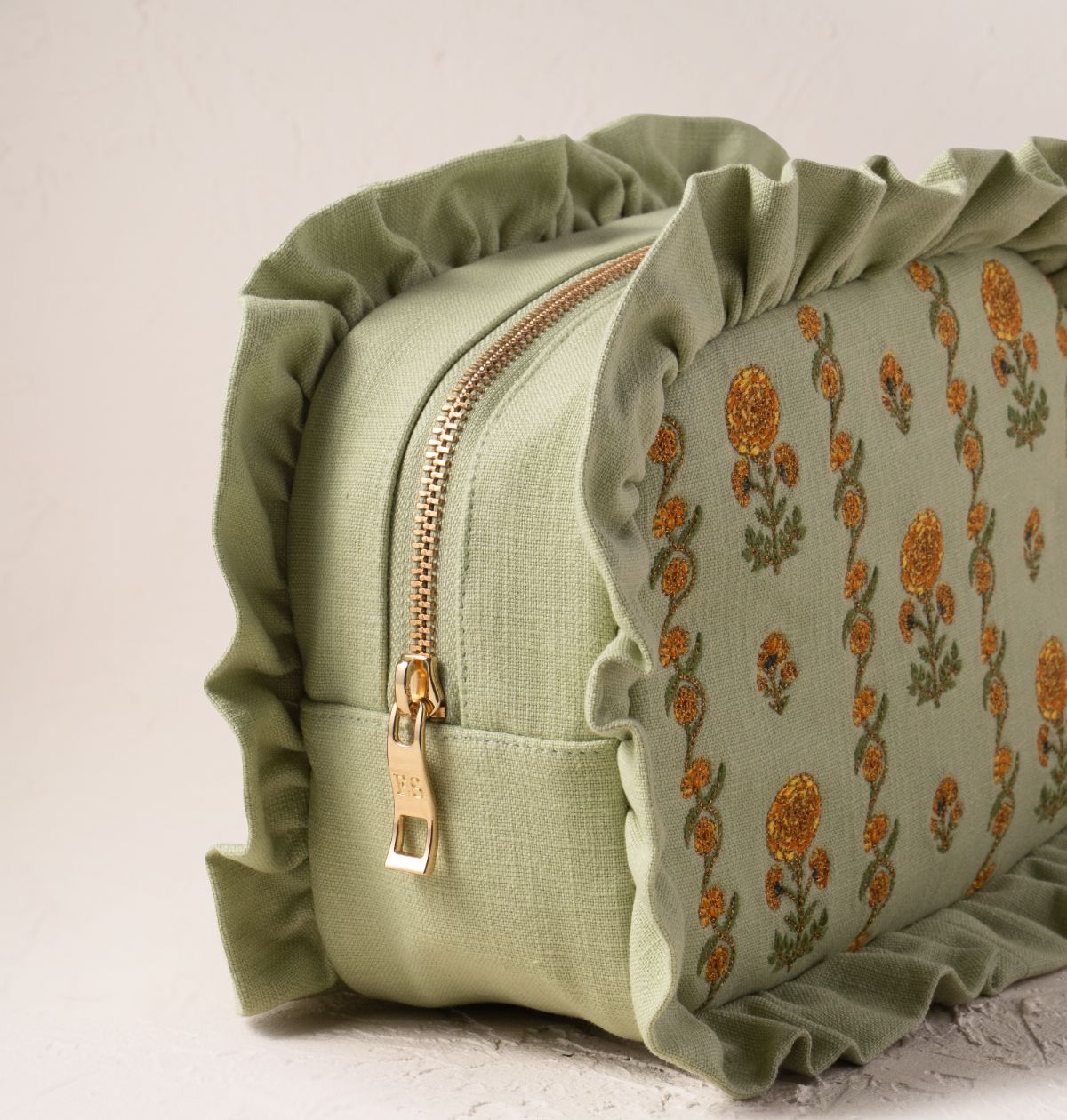 Marigolds Cotton Frill Makeup Bag Celadon