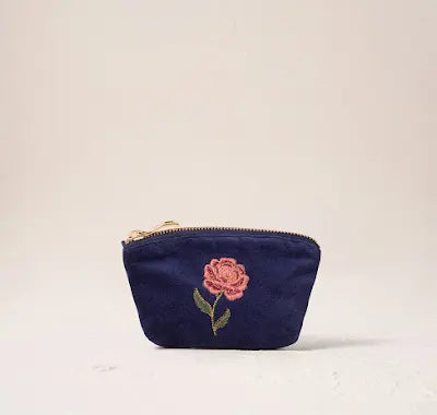 Rose Velvet Coin Purse - Navy
