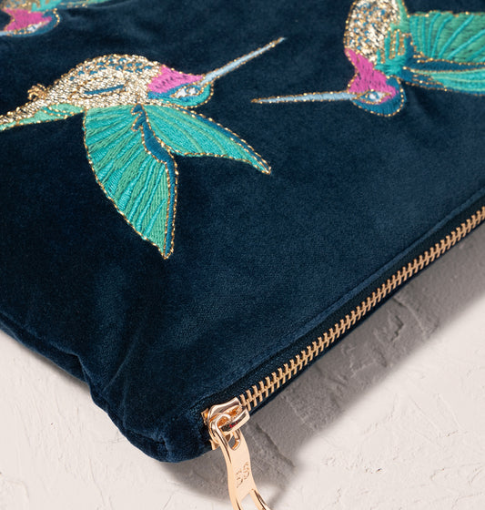 Hummingbird Ink Blue Velvet Everyday Pouch