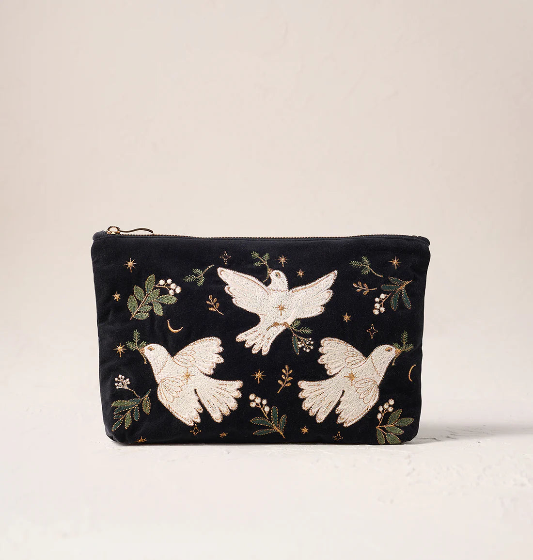 Doves of Peace Velvet Everyday Pouch - Charcoal