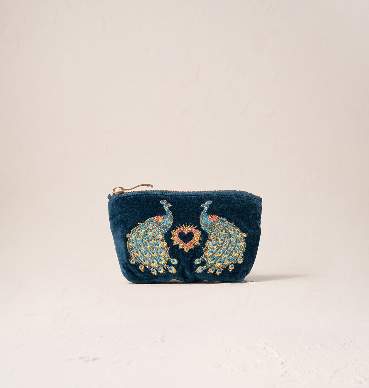 Peacock Floral Ink Blue Velvet Coin Purse